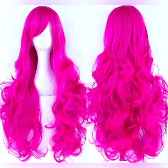 Sissy Princess Pink Curly Long Synthetic Hair Wig peice for cosplay CD Drag - Picture 5 of 5